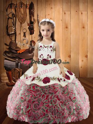 Elegant Embroidery and Ruffles Little Girl Pageant Dress Multi-color Lace Up Sleeveless Floor Length