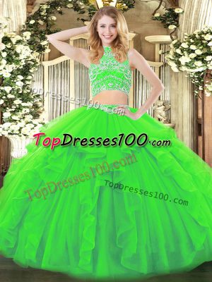 Beading and Ruffles Sweet 16 Dress Backless Sleeveless Floor Length