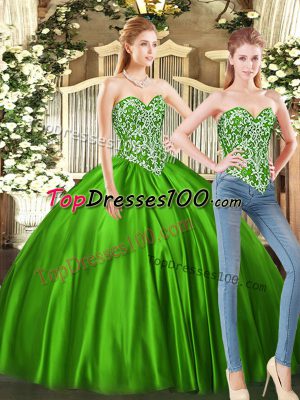 Attractive Sleeveless Floor Length Beading Lace Up Sweet 16 Quinceanera Dress with Green