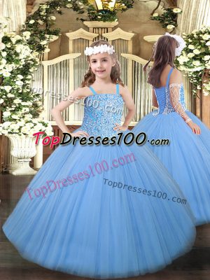 Amazing Straps Sleeveless Tulle Glitz Pageant Dress Beading Lace Up