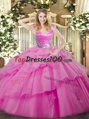 Shining Lilac Zipper Quinceanera Gowns Ruffled Layers Sleeveless Floor Length