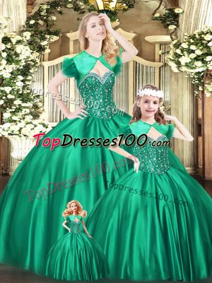Designer Sleeveless Organza Floor Length Lace Up Sweet 16 Quinceanera Dress in Green with Beading