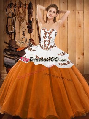 Floor Length Ball Gowns Sleeveless Orange Red Sweet 16 Dresses Lace Up