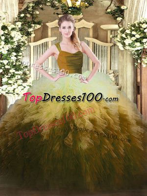 Ball Gowns 15th Birthday Dress Multi-color Straps Tulle Sleeveless Floor Length Zipper