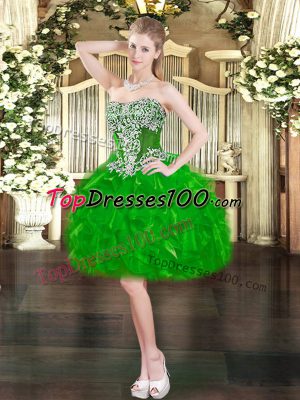 Green Organza Lace Up Sweetheart Sleeveless Mini Length Prom Dresses Beading and Ruffles