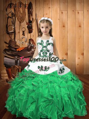 Sleeveless Embroidery and Ruffles Lace Up Little Girls Pageant Gowns