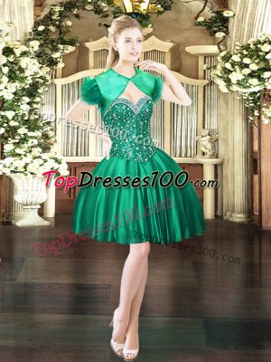 Modern Dark Green Sleeveless Beading Mini Length