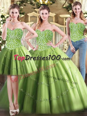 Ball Gowns Quinceanera Dress Olive Green Sweetheart Tulle Sleeveless Floor Length Lace Up