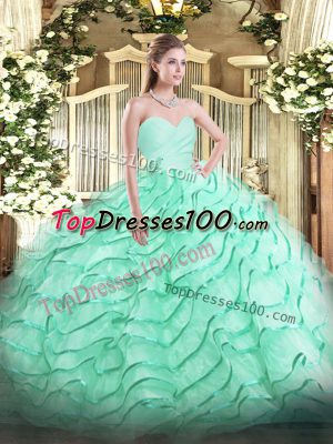Admirable Apple Green Sleeveless Brush Train Beading and Ruffled Layers Quinceanera Gown