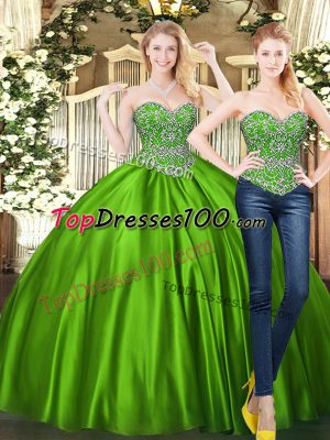 Sweet Tulle Sweetheart Sleeveless Lace Up Beading Sweet 16 Dress in Green