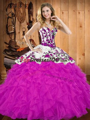 Exquisite Sleeveless Embroidery and Ruffles Lace Up Quinceanera Dress