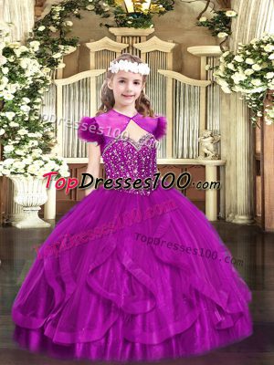 Straps Sleeveless Tulle Custom Made Beading and Ruffles Lace Up