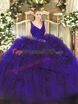 Extravagant Floor Length Ball Gowns Sleeveless Purple 15th Birthday Dress Backless
