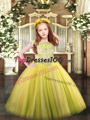 Sleeveless Tulle Floor Length Zipper Party Dress Wholesale in Yellow with Beading