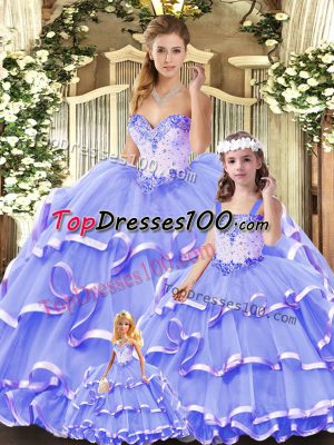 Tulle Sleeveless Floor Length Quinceanera Dress and Beading and Ruffled Layers