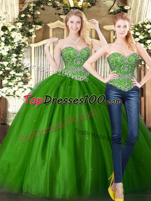 Sleeveless Beading Lace Up Quince Ball Gowns
