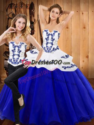 Custom Fit Royal Blue Lace Up Sweet 16 Quinceanera Dress Embroidery Sleeveless Floor Length