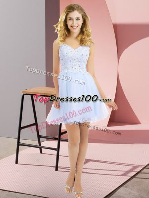Latest Tulle V-neck Sleeveless Side Zipper Beading and Lace Wedding Party Dress in Lavender