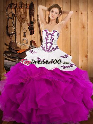 Edgy Sleeveless Lace Up Floor Length Embroidery and Ruffles Quinceanera Gowns