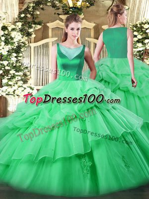 Enchanting Floor Length Side Zipper Quince Ball Gowns Apple Green for Sweet 16 and Quinceanera with Beading and Appliques and Pick Ups