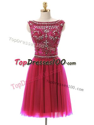 Perfect Hot Pink Prom Dress Prom and Party with Beading Bateau Sleeveless Zipper