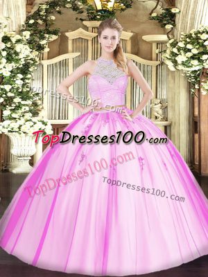 Scoop Sleeveless Tulle Sweet 16 Dresses Lace and Appliques Zipper