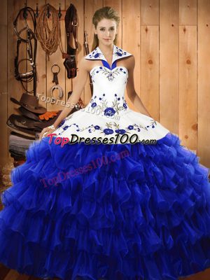 Floor Length Ball Gowns Sleeveless Royal Blue Sweet 16 Dresses Lace Up