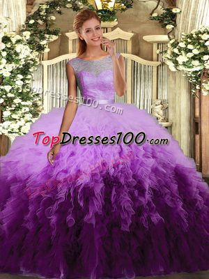 Organza Sleeveless Floor Length Quinceanera Gown and Ruffles