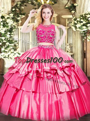 Tulle Sleeveless Floor Length Quinceanera Dress and Beading and Ruffled Layers