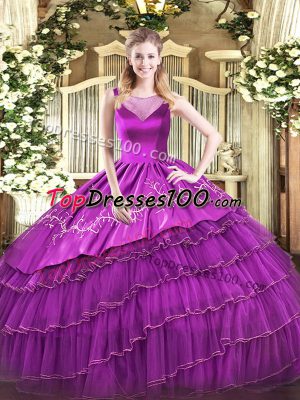 Scoop Sleeveless Side Zipper Quinceanera Gown Purple Organza