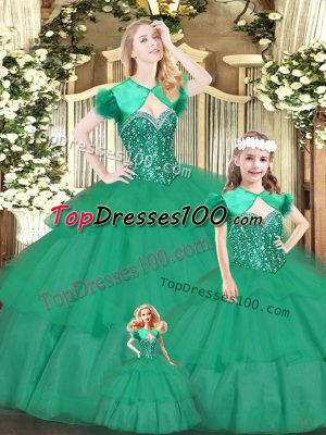 Floor Length Ball Gowns Sleeveless Green Quince Ball Gowns Lace Up