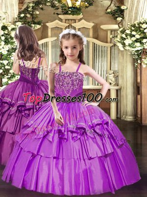 Ball Gowns Child Pageant Dress Lilac Straps Organza Sleeveless Floor Length Lace Up