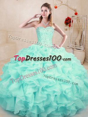 Organza Sleeveless Floor Length 15 Quinceanera Dress and Beading and Ruffles