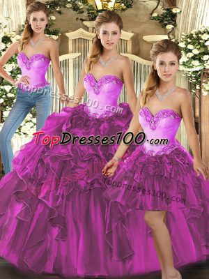 Floor Length Fuchsia Sweet 16 Dress Sweetheart Sleeveless Lace Up