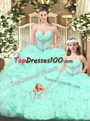 Colorful Ball Gowns Quinceanera Gowns Aqua Blue Sweetheart Tulle Sleeveless Floor Length Lace Up