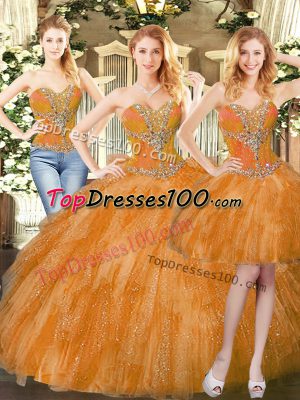 Exquisite Sleeveless Lace Up Floor Length Beading and Ruffles 15th Birthday Dress