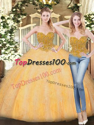 Exquisite Sleeveless Beading and Ruffles Zipper 15 Quinceanera Dress