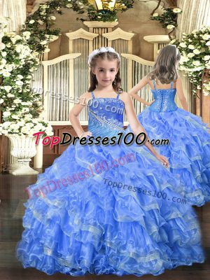 Straps Sleeveless Lace Up Party Dress Baby Blue Organza
