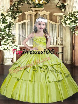 Yellow Green Sleeveless Organza Lace Up Kids Formal Wear for Party and Quinceanera