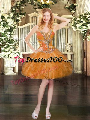 Dazzling Sleeveless Beading and Ruffles Lace Up Prom Evening Gown