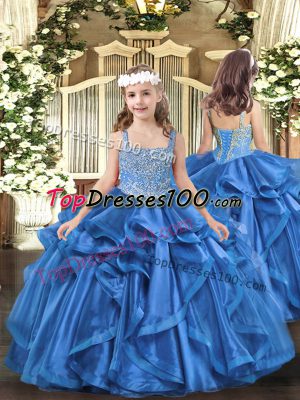Stunning Beading and Ruffles Casual Dresses Baby Blue Lace Up Sleeveless Floor Length