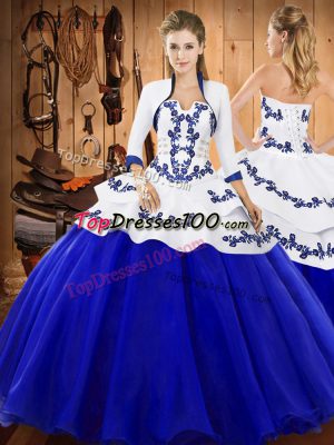 Perfect Royal Blue Lace Up 15 Quinceanera Dress Embroidery Sleeveless Floor Length