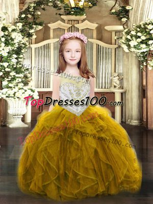 Scoop Sleeveless Zipper Kids Pageant Dress Gold Organza