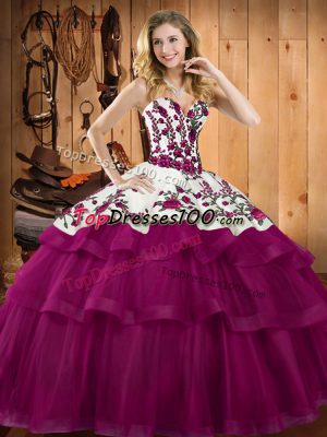 Organza Sleeveless Floor Length Sweet 16 Dress and Embroidery