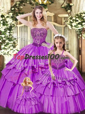 Lilac Sweetheart Lace Up Ruffled Layers Sweet 16 Dress Sleeveless