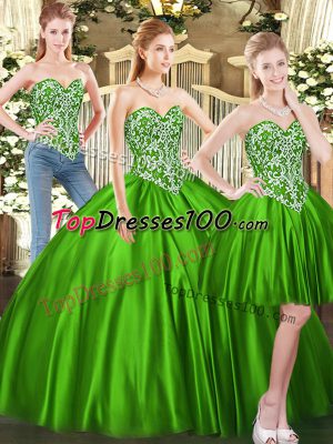 Spectacular Green Sleeveless Beading Floor Length Vestidos de Quinceanera