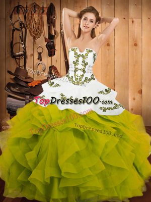 Fantastic Satin and Organza Sleeveless Floor Length Vestidos de Quinceanera and Embroidery and Ruffles