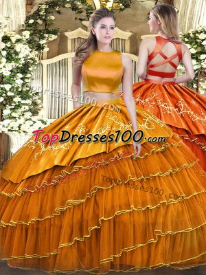 Fine Orange Sleeveless Tulle Criss Cross Vestidos de Quinceanera for Military Ball and Sweet 16 and Quinceanera