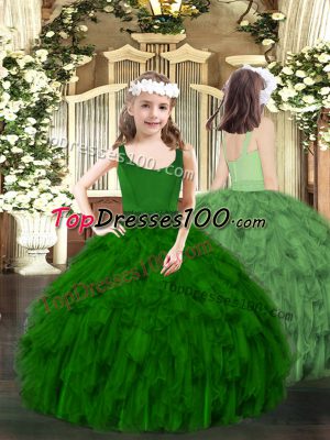 Dark Green Zipper Little Girls Pageant Dress Beading and Ruffles Sleeveless Floor Length