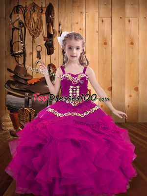 Organza Sleeveless Floor Length Little Girls Pageant Gowns and Embroidery and Ruffles
